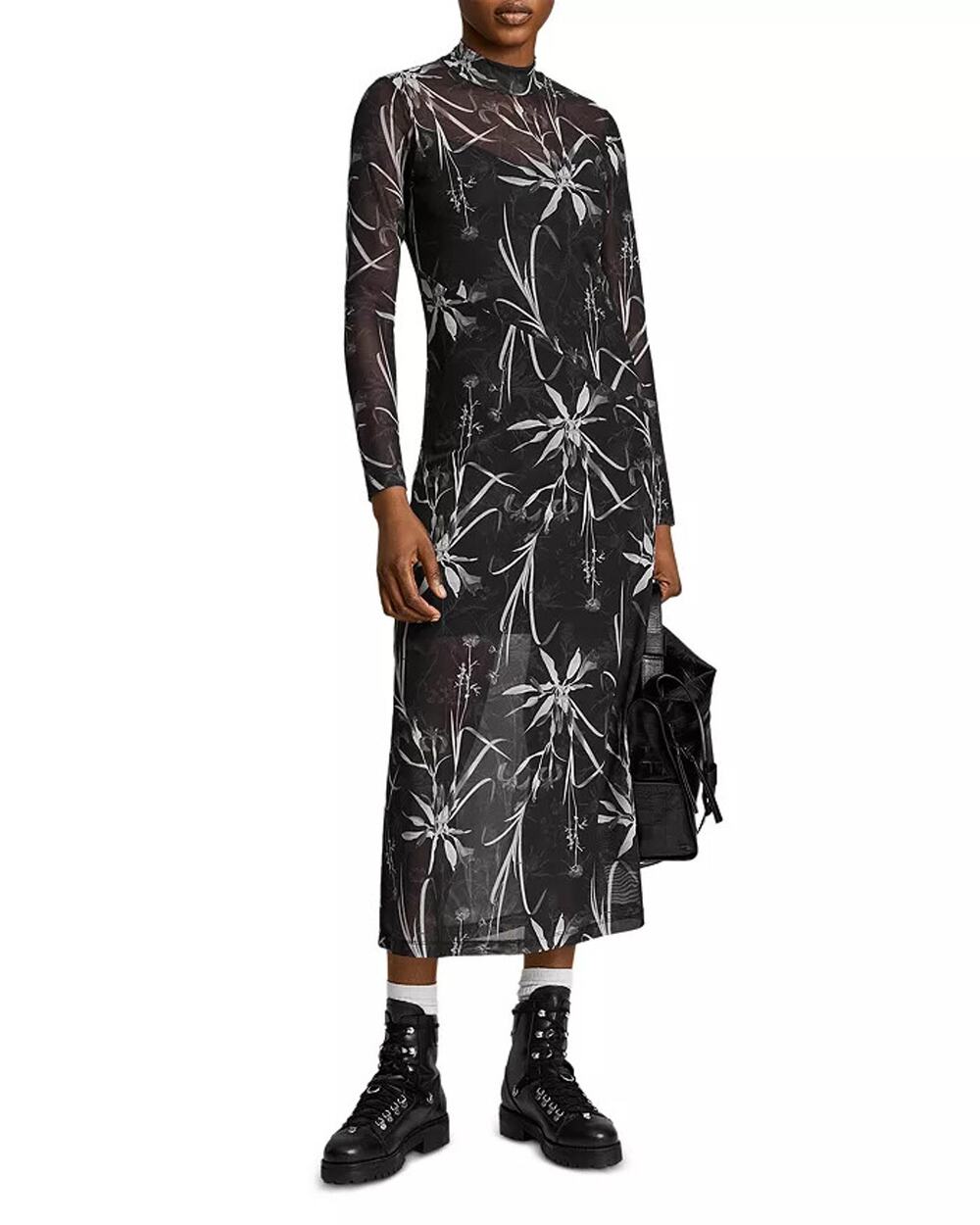 ALLSAINTS  Women Hanna Rutland Long Sleeve Midi Dress Size 8 Black